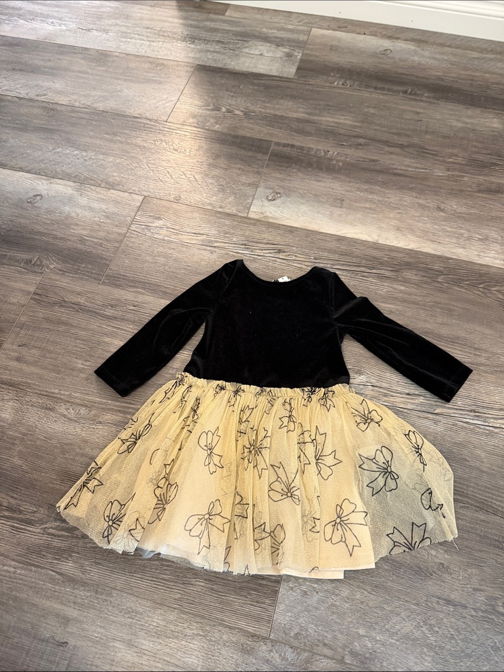 Pippa & Julie Black Velvet Top with Gold Floral Tulle Skirt Dress